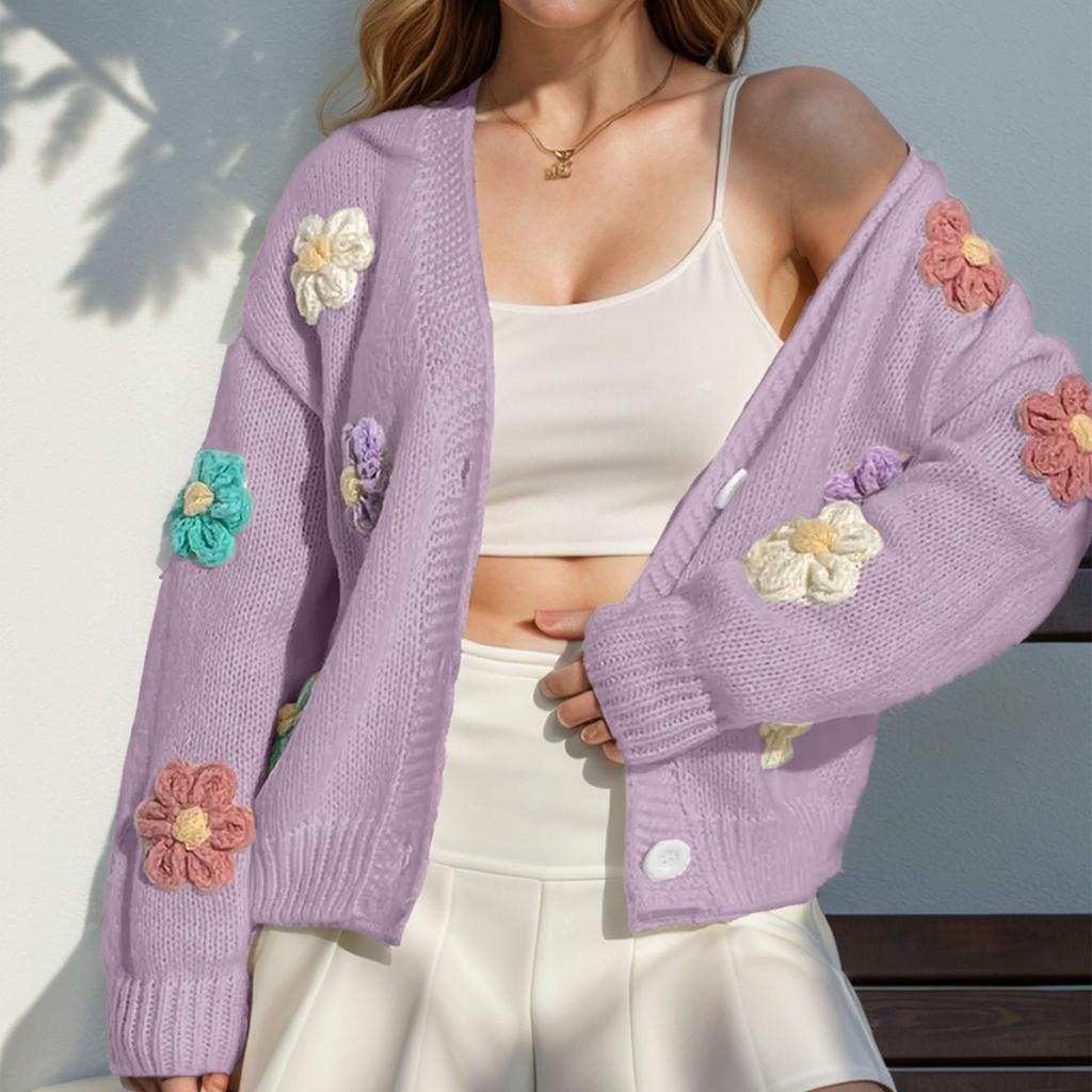 Women's Floral Knit Cardigan Sweater with Cute for Daily Wear