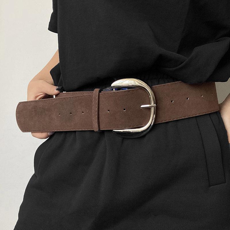 Dámský Luxusní Design Semišová Kůže Široký Pásek Ležérní Univerzální Business Pásek přes Pas Trendy Spona s Kolíčkem