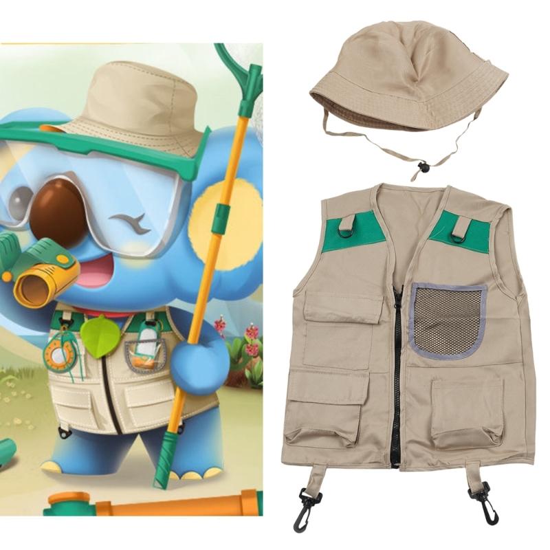 Utomhusutforskarset för barn Utklädnad & Låtsaslek Kostymer Tvättbar Barnsafari-väst Safarhatt för Pojkar Flickor