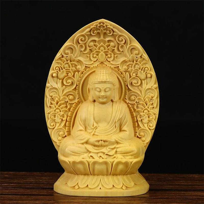 Exquisite Wood Carved Statue Guanyin Bodhisattva Figurine Tathagata Buddha Sculpture Buddha Zen Lucky Crafts Home Decor Pray Box