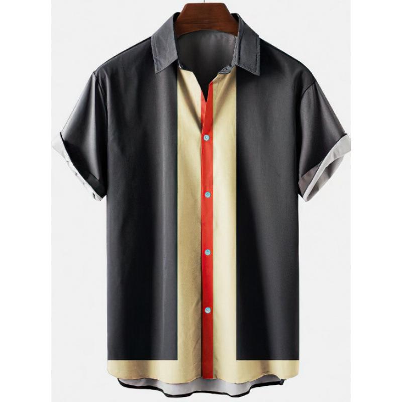 Summer new men's top striped D print men's cardigan lapel