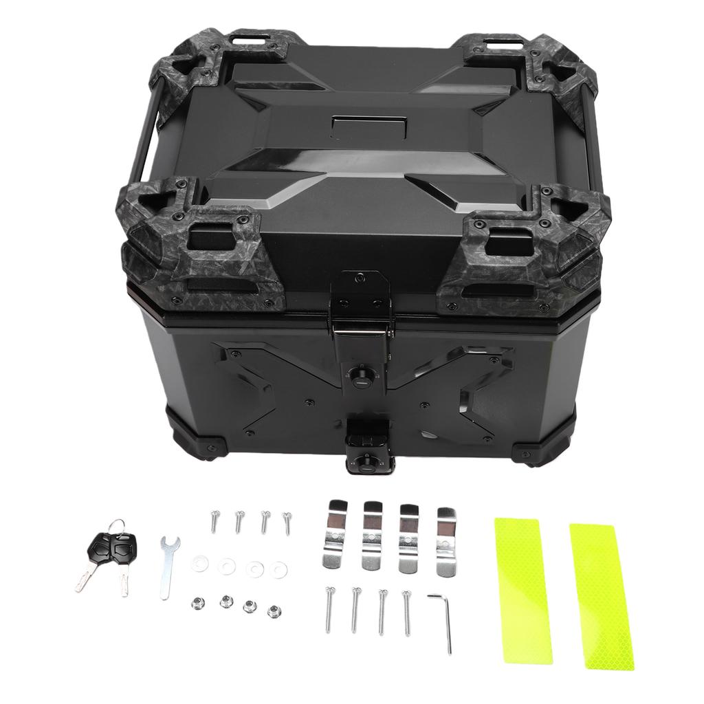 Motorcycle Top Case 45L Aluminum Alloy Handle Water Proof Anti Theft Lock System Universal Black