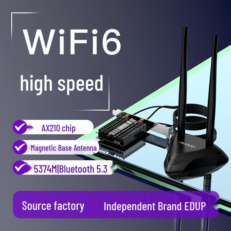 EDUP AX210 High-End Tri-Band Wireless PCIE Network Card with Bluetooth 5.2 and Extended Antenna for Gaming, Speed up to 5374 Mbps