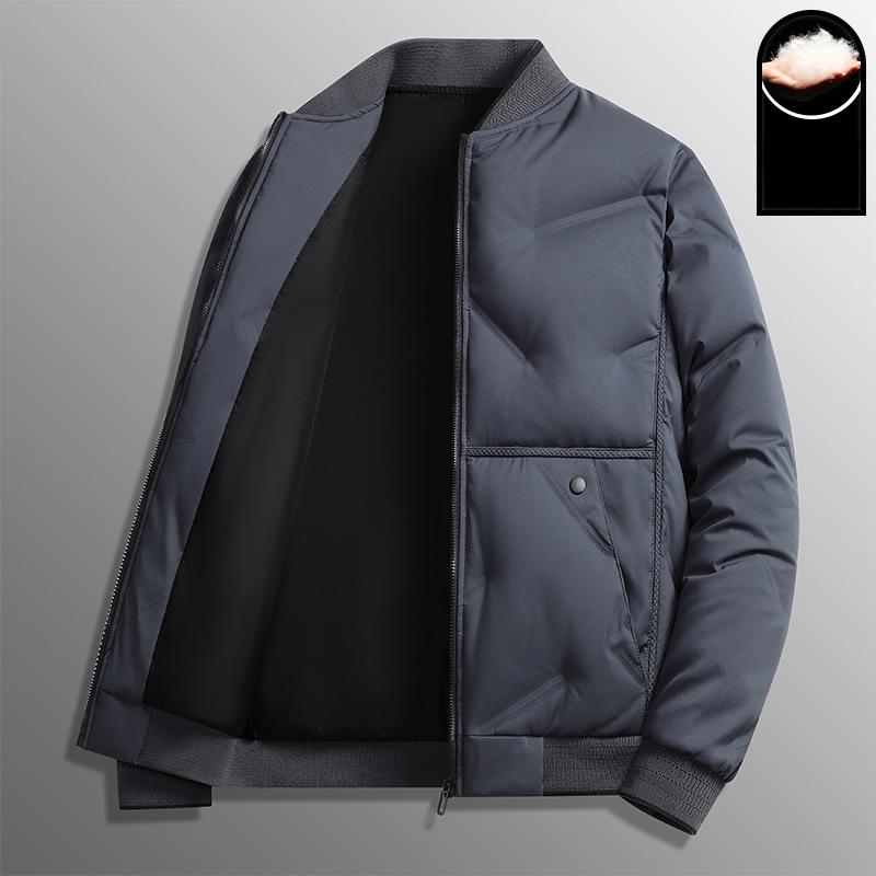 Doudoune Homme à Col Baseball Doudoune Courte d'Hiver Épaissie Chaude Grise en Duvet de Canard Veste Décontractée pour Jeunes