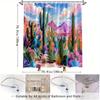 1Pc Desert Landscape Cactus Shower Curtain - Vibrant Colorful Nature Design, Durable Polyester Fabric, 70.8X70.8 Inches