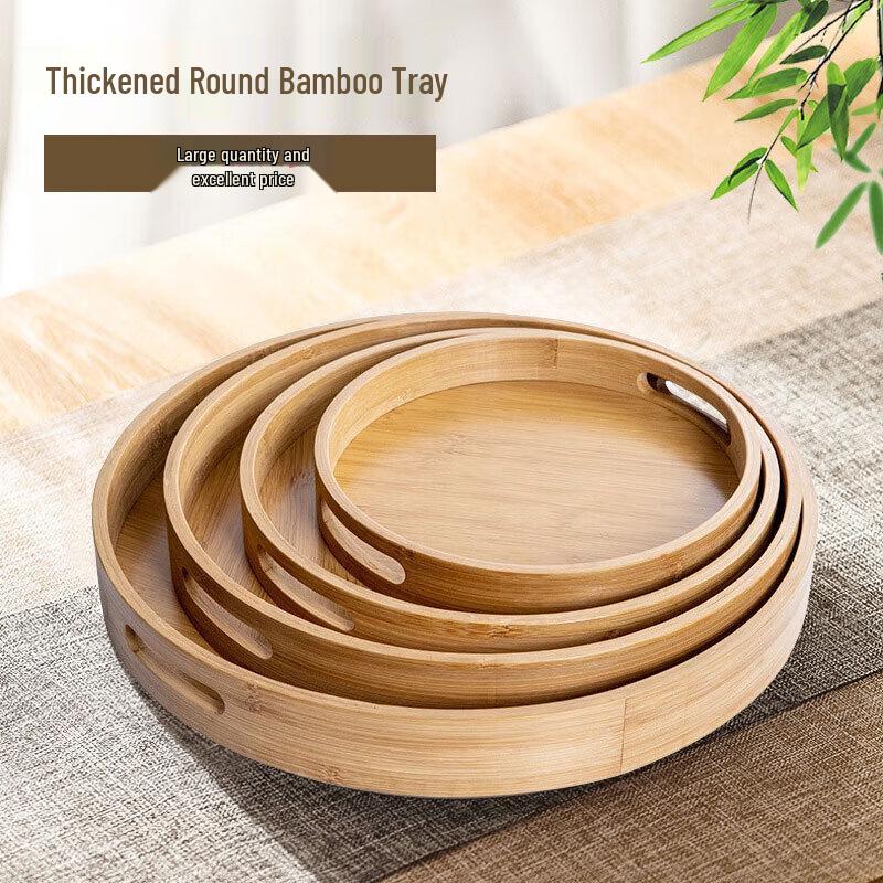 Bambusowa Okrągła Taca do Serwowania z Uchwytami