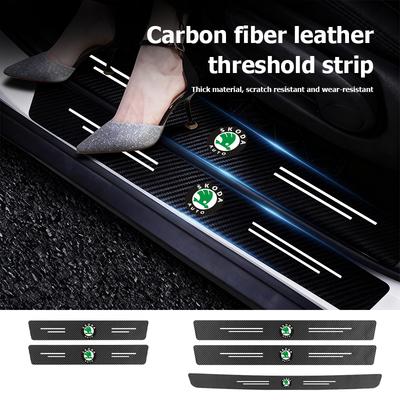 AAAJD1 Car Carbon Fiber Door Sill Anti-Scratch Guard Sticker Accessories For Octavia A5 A4 Mk1 2 Fabia Superb Rapid Mk3 Yeti 2006