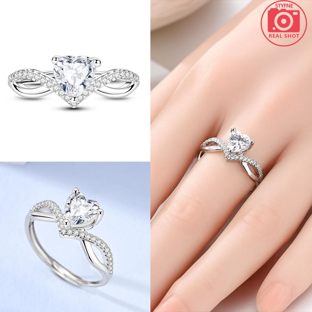 Original Copper Certified Rose Flower Ring White Heart Zircon Butterfly Knot Ring Women’S Valentine'S Day Gift Accessory
