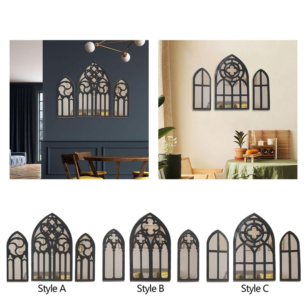 3 Pieces Gothic Wall Mirrors Baroque Style Goth Room Decor Arched Wall Mirrors for Bathroom Bedroom Living Room Home Decor