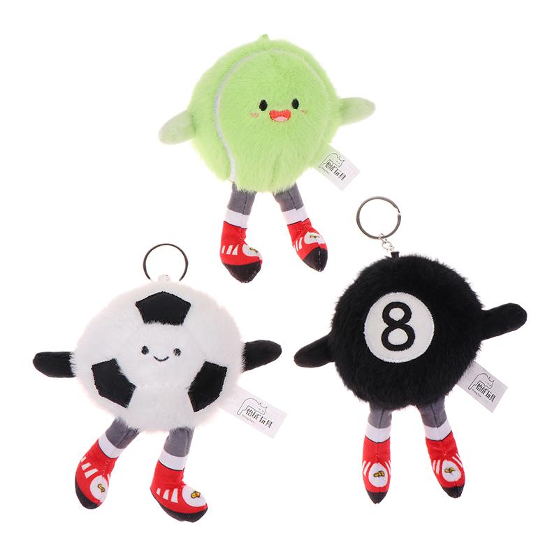 Cartoon Voetbal Pluche Speelgoed Sleutelhanger Biljart Volleybal Dumbbells Knuffel Pop Hanger Autosleutelhanger Rugzak Tas Decoratie Kinder Cadeau