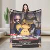 Pokemones Anime Card Lucario   Flannel Blanket Winter  Soft Durable Bedding Throws Outdoor Comfortable Bedspread Sofa Bed Cover
