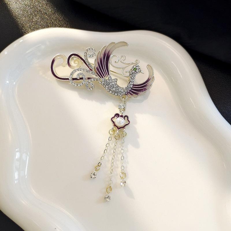High-end Temperament Phoenix Female Exquisite Painted Oil Dripping Tassel High-end Brooch