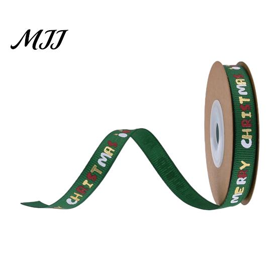 Metallic Christmas Tree Pattern Ribbon Gold Foil Ribbon, Merry Decorative Fabric Flexible for Holiday Crafts Gift Packing, Xmas Party Decorations