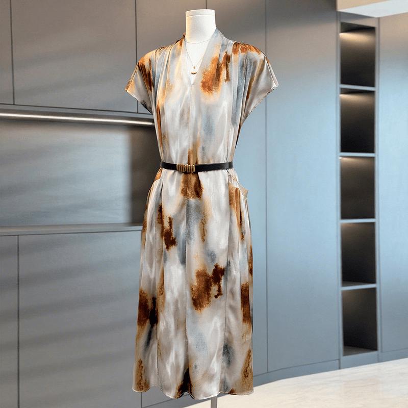 

Yu Zhaolin Mid-Aged Women s Retro Floral Print Short Sleeve Dress 2XL