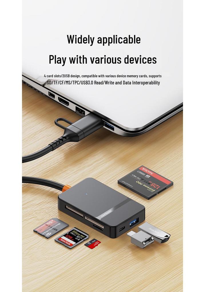 USB-C/USB 3.0 Multi-Card Reader Eight-in-One Hub for SD/TF/MS/CF Cards