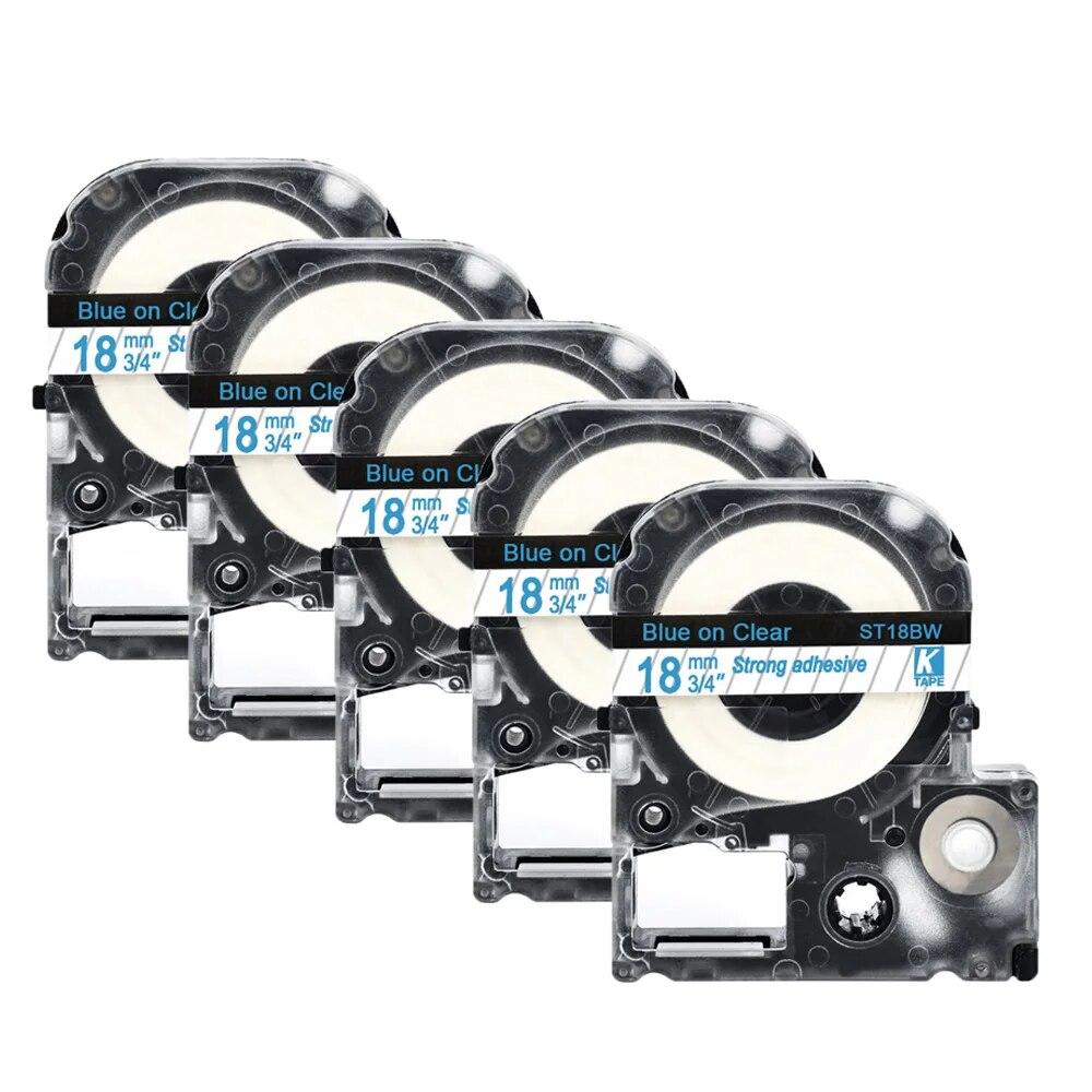 5 pachete de bandă de etichete Epson compatibilă multicoloră de 18 mm LC-5WBN / SS18KW SC18RW SD18K SC18YW pentru imprimanta Epson LW300 LW400 500 600