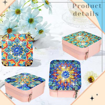 Mandala Pattern Diamond Painting Jewelry Organizer PU Special Shaped 5D DIY Diamond Painting Storage Box for Necklaces Earrings