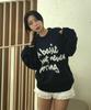 BLOND9 Slogan Round Knit Sweater_Navy (Type B)