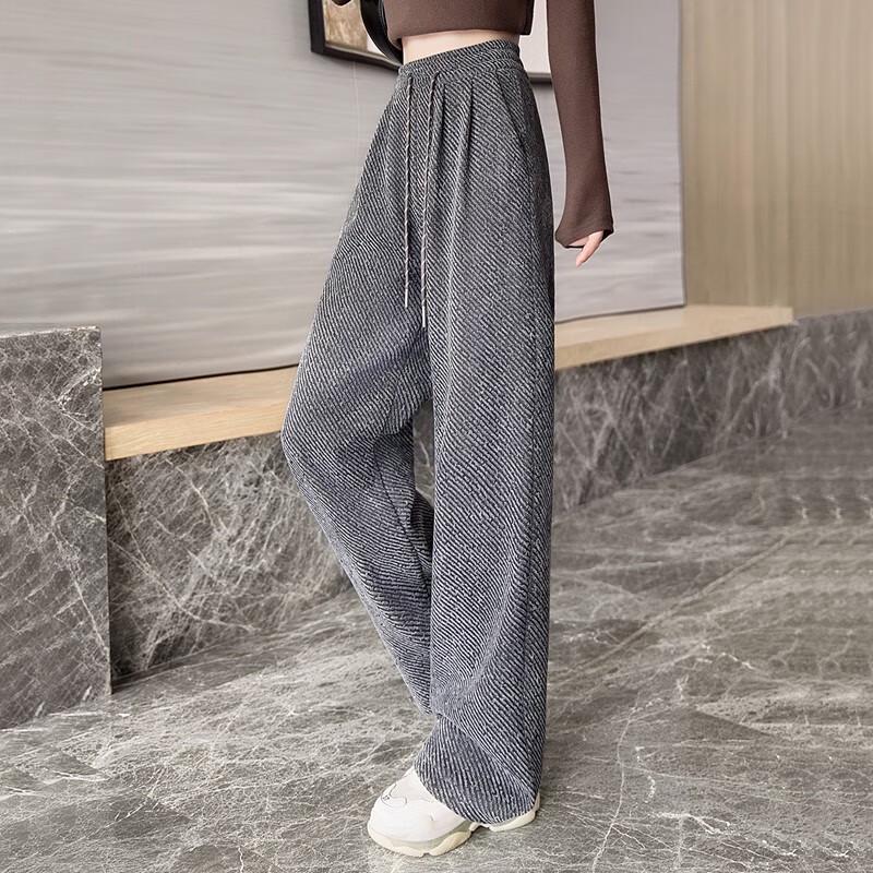 Women's High Waist Plus Velvet Drawstring Wide-Leg Pants