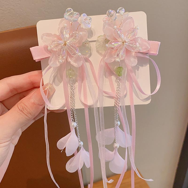 Mid-Autumn Hanfu Fairy Hair Clip - Women's & Children's Ancient Style Floral Tassel, Sweet Accessory for Girls