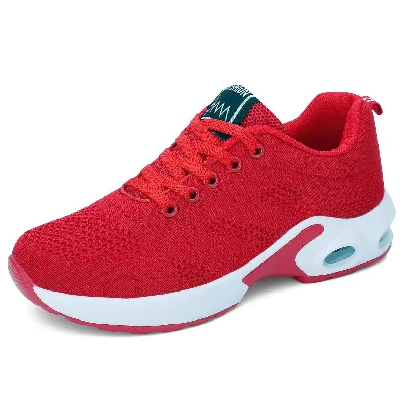 Women's Shoes Trendy Air Cushion Cushioning Running Shoes Fly Woven Mesh Breathable Design Track Field Jogging Lace Up Shoes