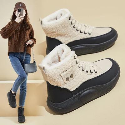 Damen Die Plateau-Sneaker Schwarze Schuhe Frühling Herbst Warm halten Mode Stiefel Winter Stiefeletten botas Fluff Sneaker