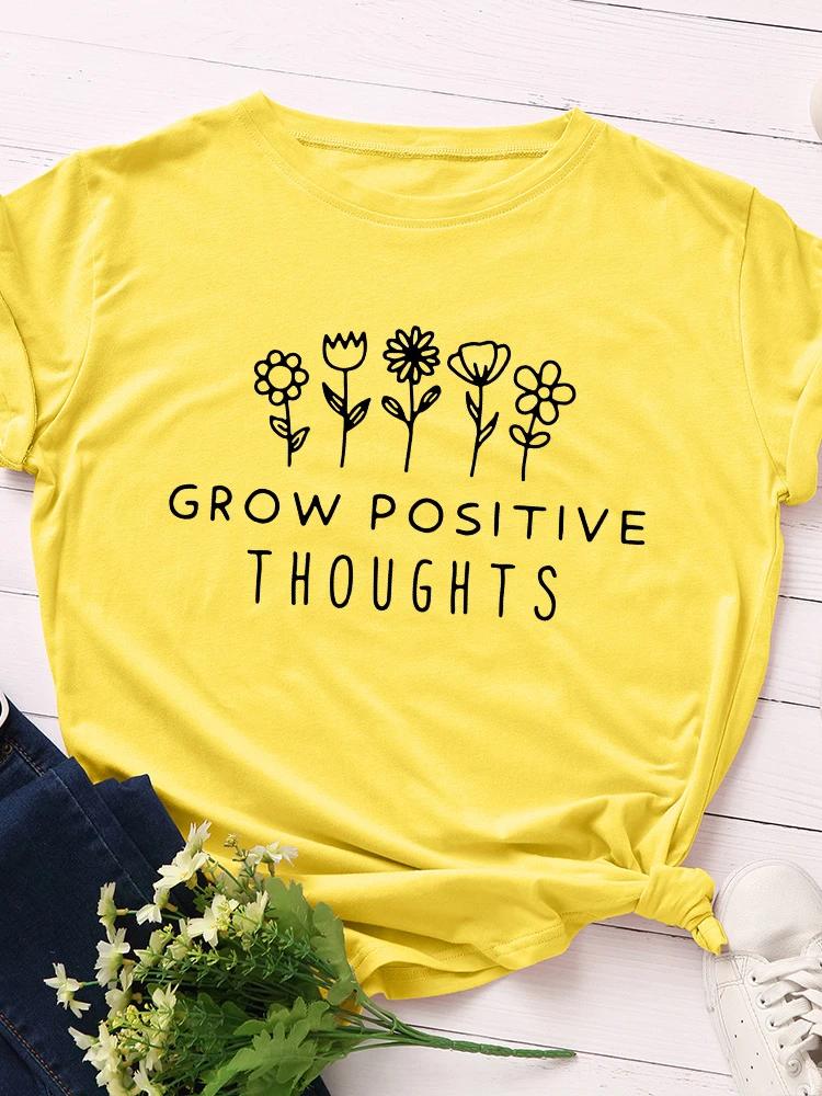 

Grow Positive Thoughts Plants Print Women T Shirt Short Sleeve O Neck Loose Women Tshirt Ladies Tee Shirt Tops Camisetas Mujer XXXL жёлтый