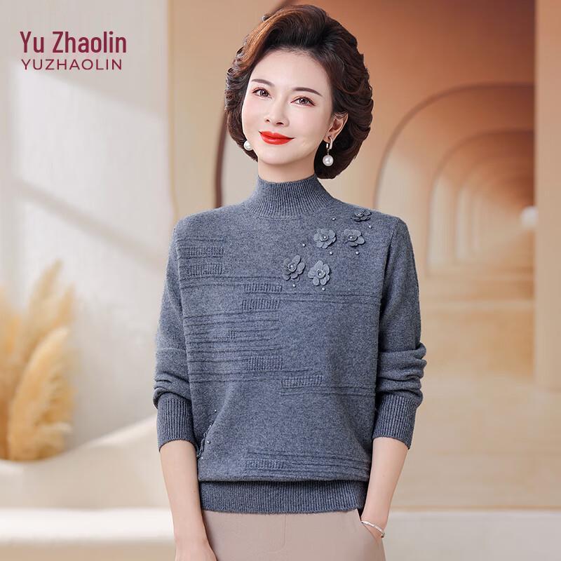 

YUZHAOLIN Women s Semi-High Collar 3D Floral Knit Top 2XL