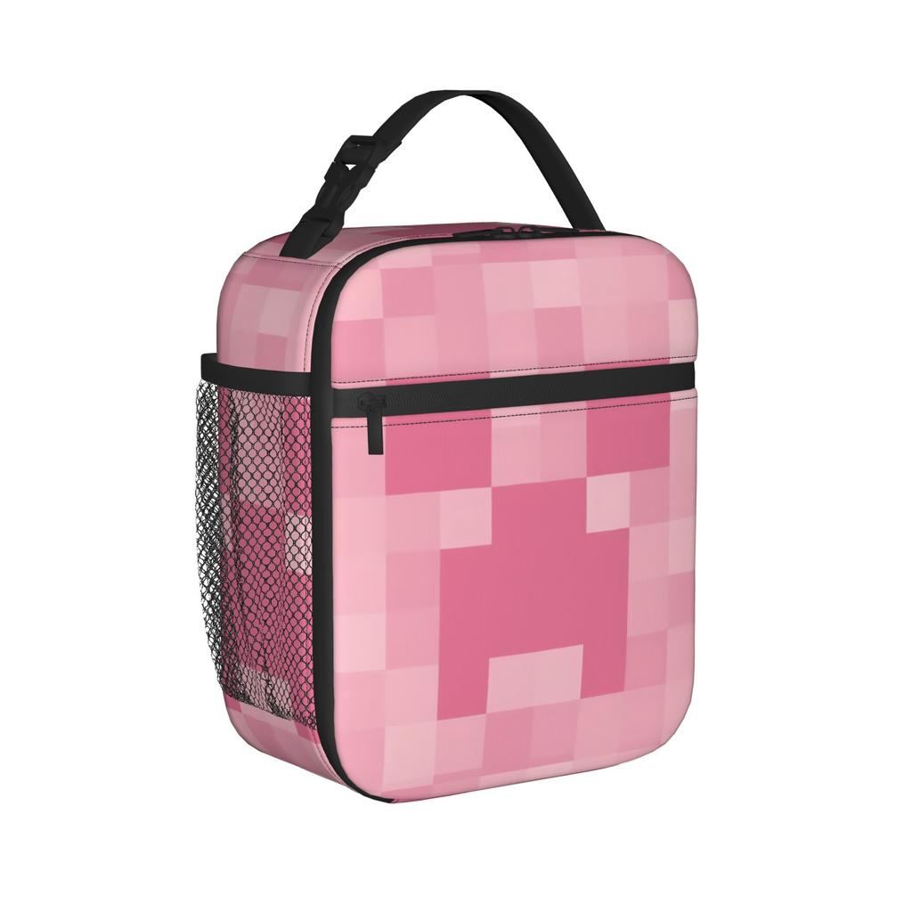 Pixel Game Pink Creepers Thermal Insulated Lunch Bags for Picnic Portable Bento Box Thermal Cooler Lunch Boxes