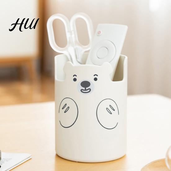 Study Table Pen Holder Cute Bear 2-in-1 & Phone Stand, Macaron Colors Desk Organizer, Large Organizer Capacity Storage for Pens Makeup Brushes