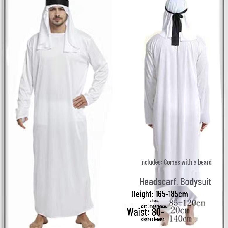 

Men s Dubai Prince Costume with White Robe and Red Headscarf for Stage Performance Length 150