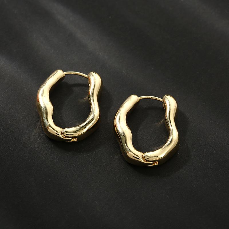 Geometry Irregular Smooth Metal Ear Buckle Earrings for Women Girls Vintage Fashion Gold Color Oval Earrings Punk Zircon Set