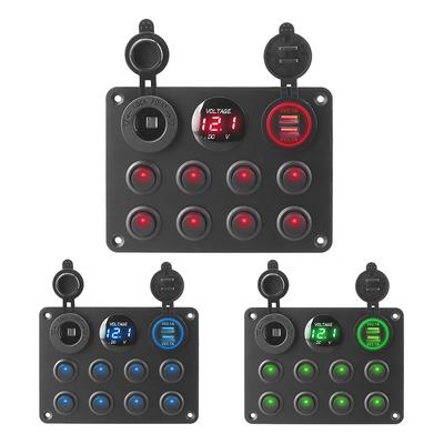 Panneau à interrupteurs à bascule 8 voies 12-24V Voiture Marine Bateau Disjoncteur Prise allume-cigare Double USB