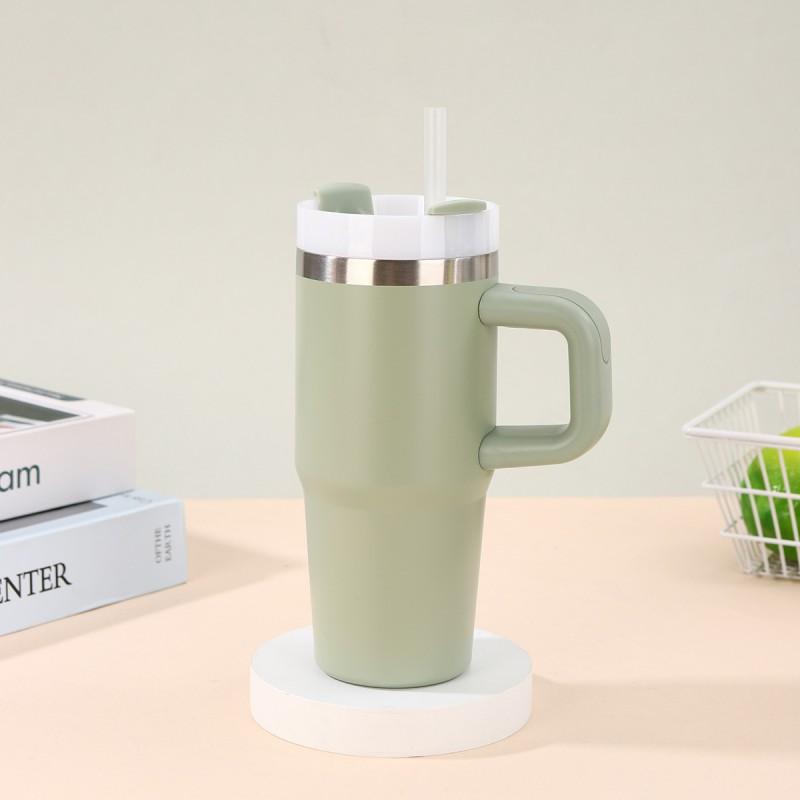14oz Stainless Steel Vacuum Insulated Travel Mug With Handle Straw Car Office Outdoor Use