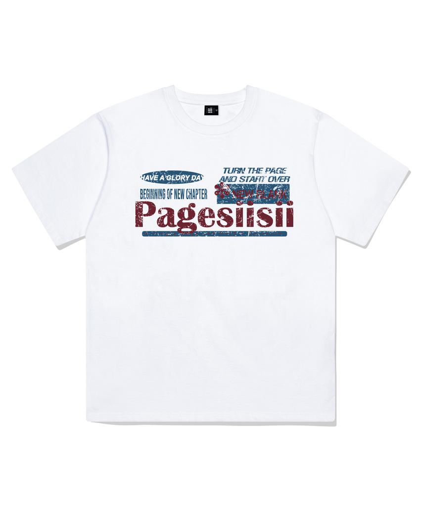 PAGESIISII Vintage Blank Print Short Sleeve T-Shirt White