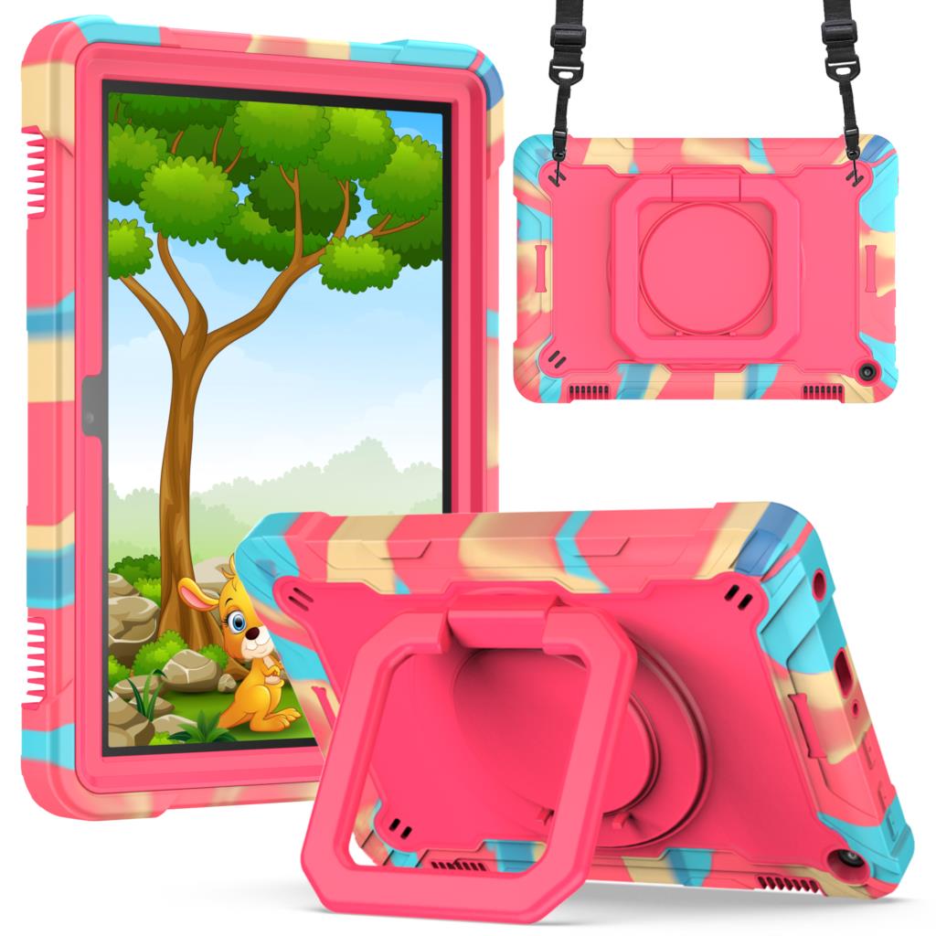 360 Rotating Case for Amazon Fire HD8 Plus 2020 10th Generation Handle Grip Stand Cover Shockproof Shoulder Strap Kids Funda # R