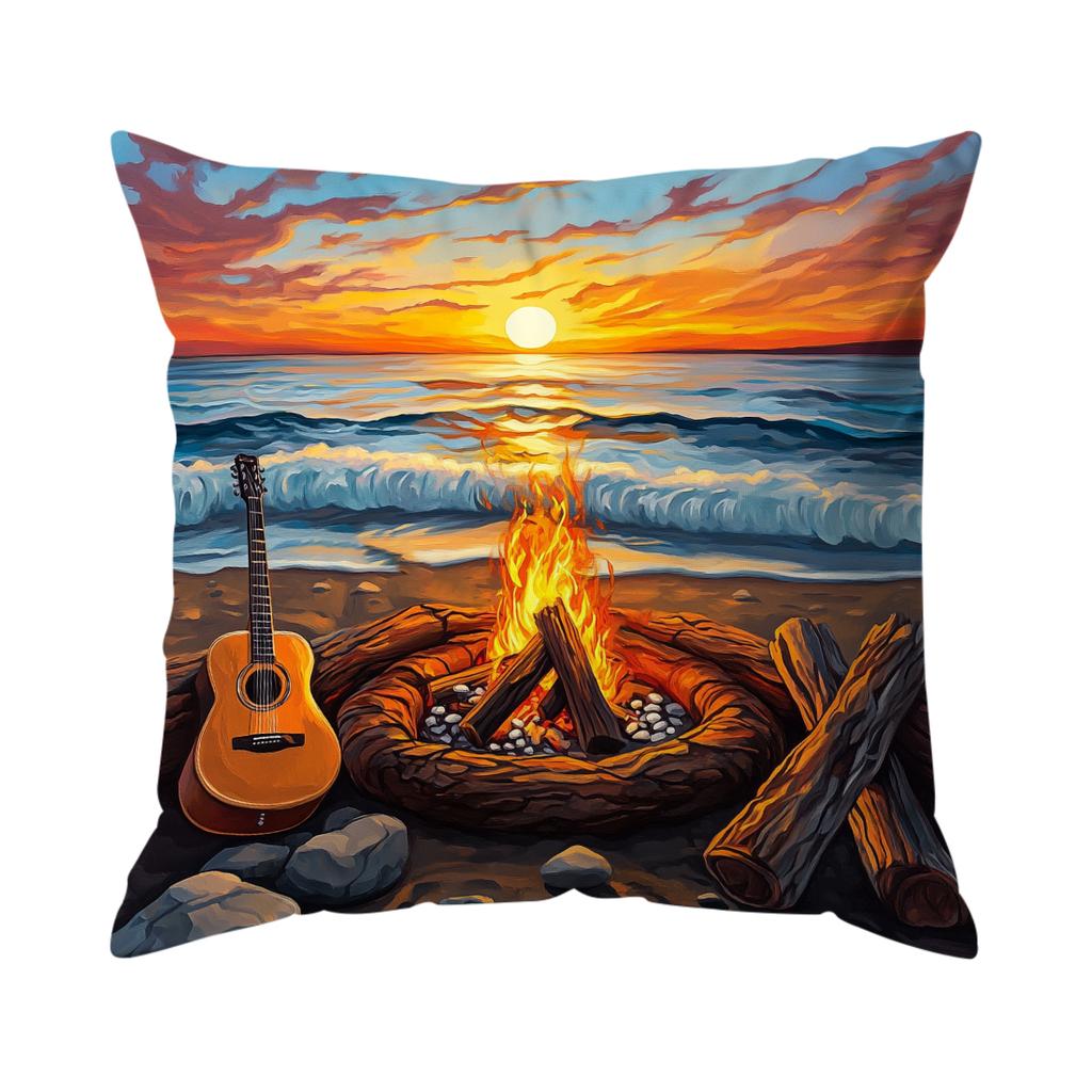 Pcs Tropical Beach Sunset Scenery Singlesided Printed Pillowcase Cushion Coversuitable For Living Roombedroomcar Decoration