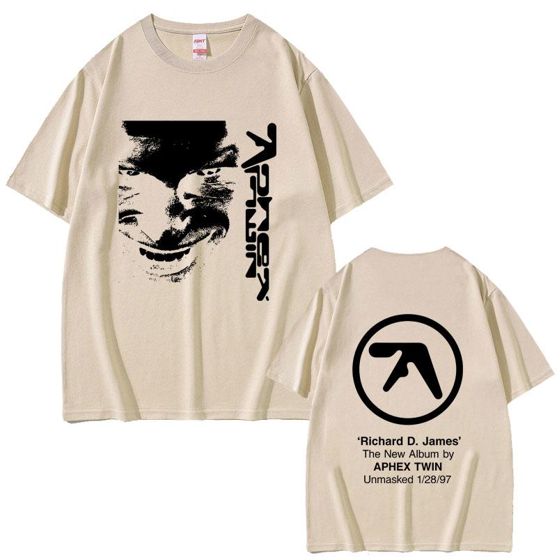 2026 SpringSummer Aphex Double Face Pattern Richard D James Album Mens Womens Fashion Pop Music Short Sleeve