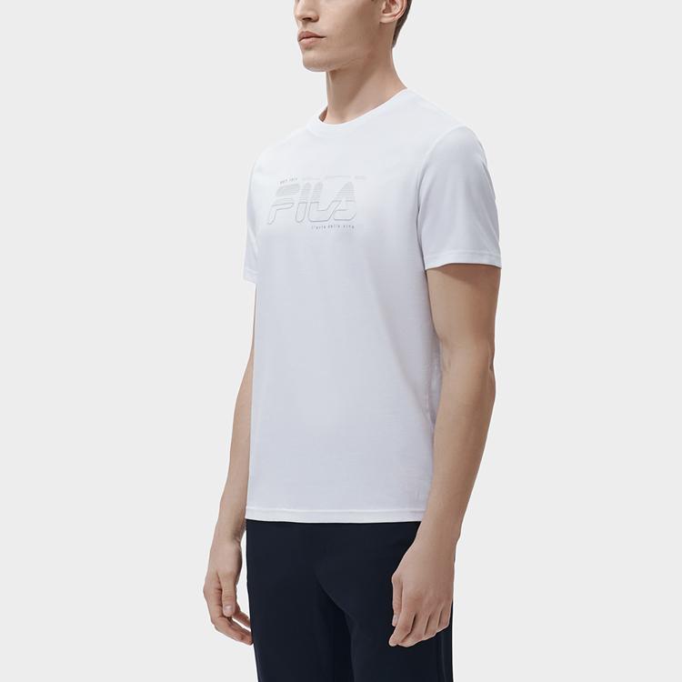 FILA White Special Series American Retro Letter Logo Print Simple Sports Casual Crew Neck Short Sleeve T-Shirt Men Tops F11M317101FWT