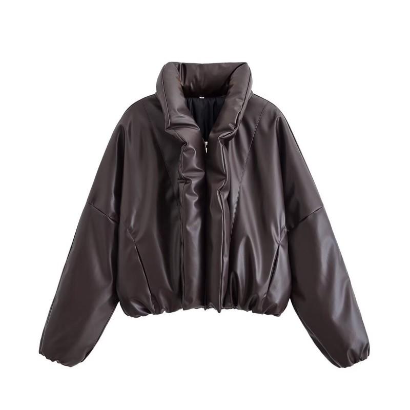 Womens Winter PU Leather Jacket With