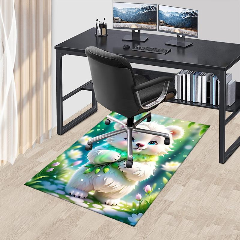 

1pc Anime Cute Bear Chair Mat - Office Desk Pad with Green Leaves and Flowers Design, Non-Slip Rug for Home Decor, Suitable for All Seasons, Perfect G 60cm by 90cm