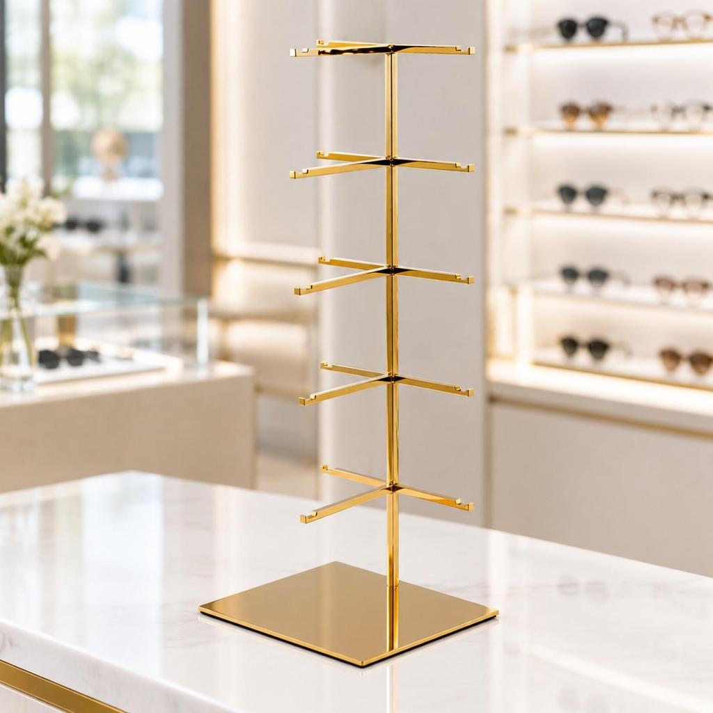 Compact Stainless Steel Eyeglass Display Rack Countertop