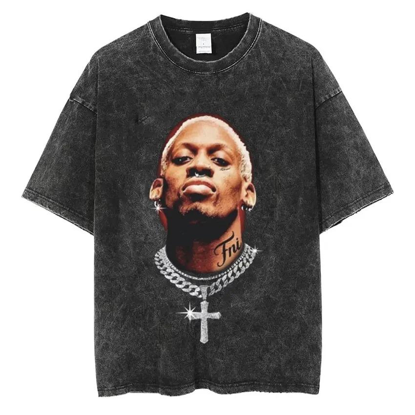 Dennis Rodman Basketbalové Grafické Tričko Pánské Vintage Prané Krátký Rukáv Trička Pánské Pánské Hip Hop Oversized Tričko Streetwear The Worm Tričko