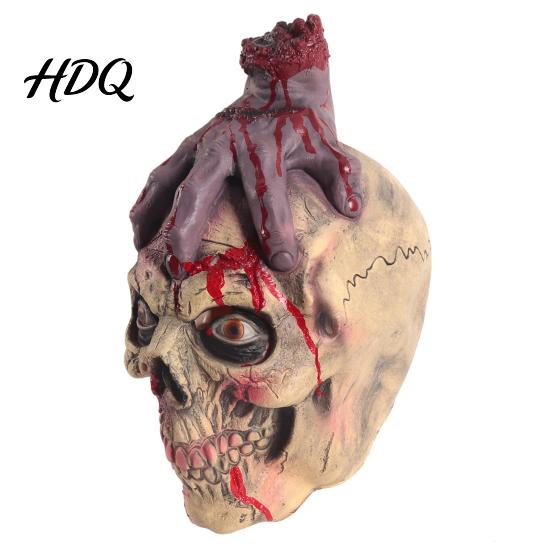 Horror Ghost Headgear Scary Halloween Zombie Head Masque, Creepy Latex Hood Masque Realistic Texture with Severed Hand, Party Cosplay Costume