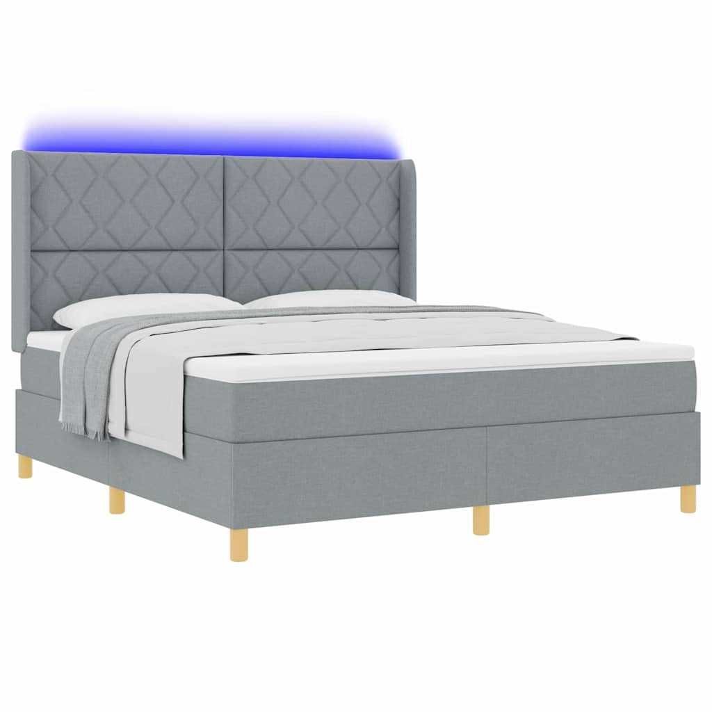 Box Spring Bed with LED Light Strips Light Gray 180 X 200 Cm Fabric