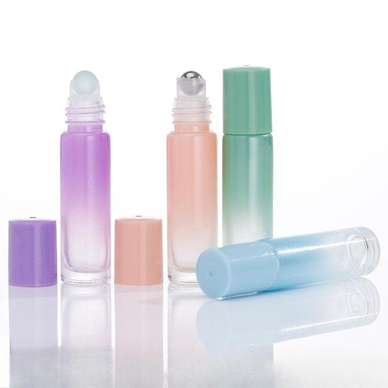 10PCS 10ml Gradient Color Glass Roller Bottles, Pearlized Refillable Containers for Massage Oil & Floral Water