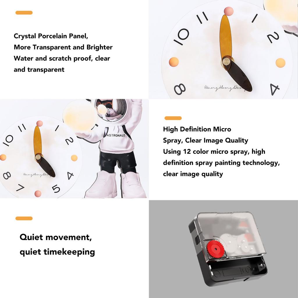 Space Man Desk Clock Decorative Cartoon Desktop Ornament Quiet Clock for Bedroom Study Office