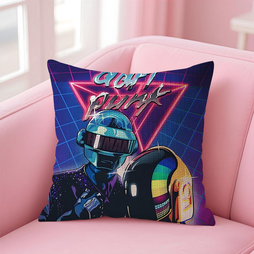 Band DDaft Punk Cushion Cover Natural Linen Pillow Case DoubleSided Print Decorative Sofa Pillowcase Home Decor Gift