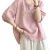 Summer 2026 Women's Plus Size Cotton Linen Two-Piece Suit with Slimming Embroidery for Middle-Aged and Elderly Mothers