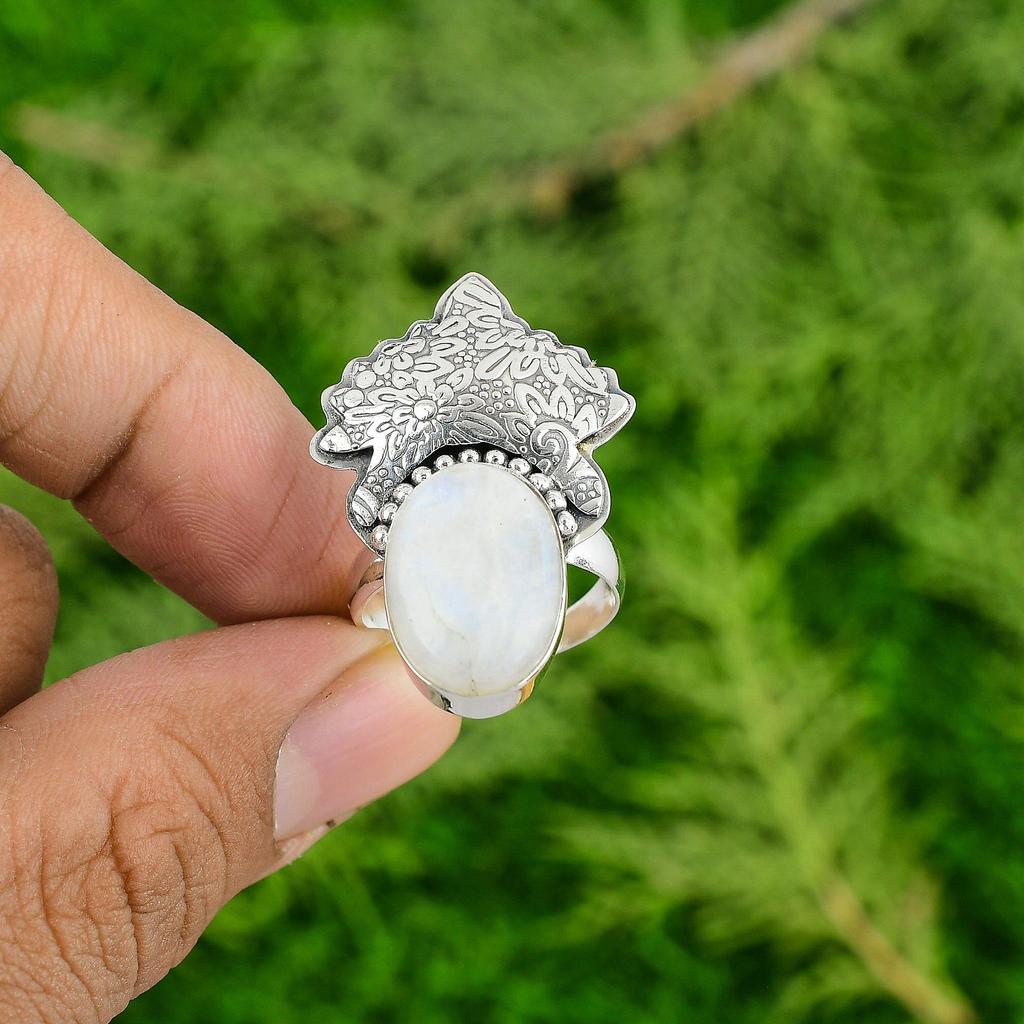 Easter Deal Rainbow Moonstone Stone 925 Sterling Silver New Promise Ring Jewelry
